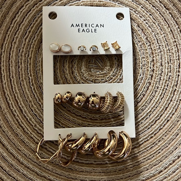 NWT AE Set of 9 Gold Earrings (Studs, Small Hoops, & Large Hoops) - Picture 2 of 3
